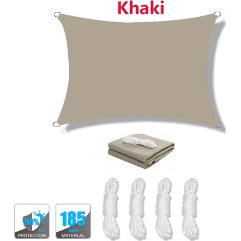 (Kaki, 400x400cm) Voile d'ombrage imperméable, protection UV à 95%, haute densité, respirante, convient aux patios, piscines, etc. (1/4)