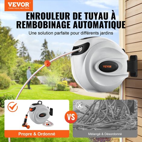 Enrouleur Tuyau Arrosage Mural 20 m x 12 mm Support Pivotant 180° Dévidoir de Tuyaux d'Eau Buse à 9 Modèles 3 Adaptateurs Rapides Rembobinage Auto avec Verrou pour Arroser Pelouse Jardin Voiture (1/5)