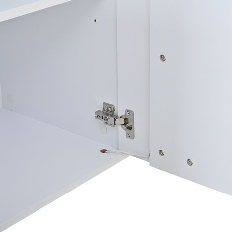 150 x 40 x 70 cm. Meuble de salon, en acier brillant. Il s’agit d’un meuble de salon avec trois portes. Deux armoires à rangement, équipées de portes LED.. Largeur : 150 cm (1/5)