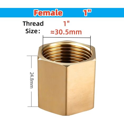 Raccord de tuyau en laiton (1 pouce, 1 pièce) : raccord hexagonal pour tuyau en cuivre, connecteur rapide, filetage femelle 1 pouce, réducteur pour eau, carburant et gaz. (1/5)
