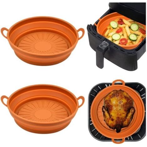 Panier Friteuse en Silicone, Air Fryer Pot en Silicone, Panier en Silicone Pliable pour Friteuse à Air, Réutilisable ( marron) (1/4)