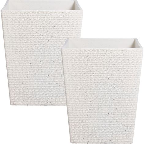 Lot de 2 Jardinières d'Extérieur en Matière Synthétique Effet Nervuré Décoration Pot de Fleurs Terrasse Blanc Cyrodalis (1/5)