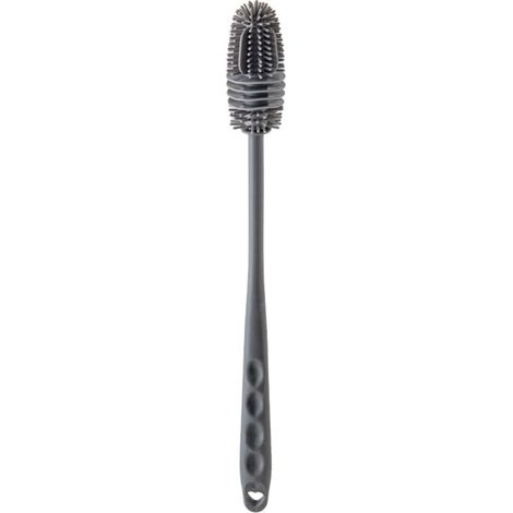 Brosse de nettoyage de bouteille à poils souples en silicone avec manche extra-long, adaptée aux flasques, carafes et bouteilles d'eau de sport (grise).