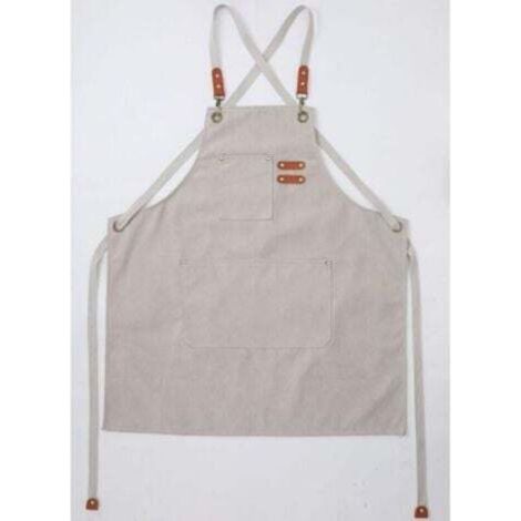Grembiule da cucina da uomo (beige), in tela con 3 tasche, impermeabile e regolabile, ideale per barbecue, ristorante, giardino, falegnameria, 78 x 68 cm.
