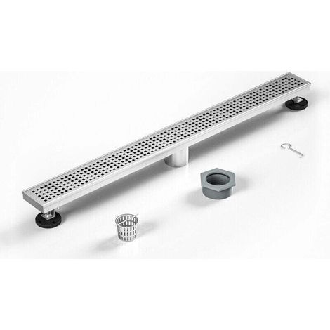 Bonde de douche linéaire en acier inoxydable 304 brossé 92 cm avec grille de vidange amovible Passoire à cheveux incluse-PR (1/4)
