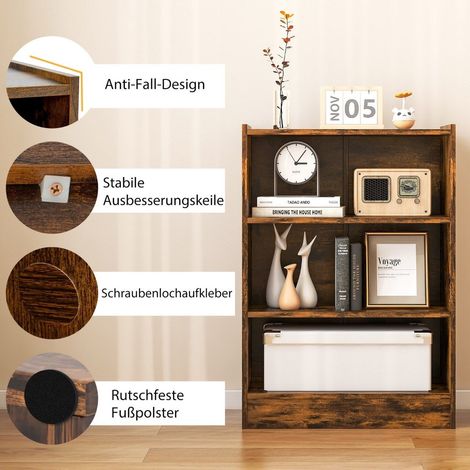 3 stockiges bucherregal offenes ablageregal moderner schrank 50 x 30 x 75 cm braun