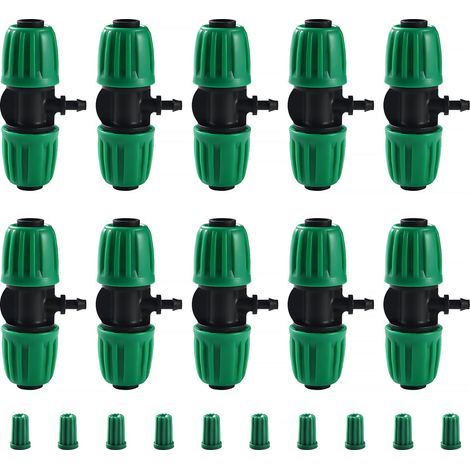 VooGenzek 10 Pièces Connecteur de Tuyau en T Barbelé, 3-Voies Raccord de Tuyau D'Irrigation pour Tube 13/16 mm à 4/7 mm, Connecteur d'Irrigation Goutte à Goutte à 3-Voies pour Jardin, Pelouse (Vert) (1/5)