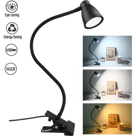 Lampe de lecture à 14 LED - 3 niveaux de température de couleur, 10 niveaux de luminosité, Arrêt automatique & fonction de mémoire, protection des yeux lampe de lit (sans adaptateur) [Classe énergétiq (1/4)
