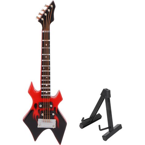 Guitare miniature en bois rouge, modèle réduit de basse, instrument de musique décoratif, ornement de collection, réplique simulée artisanale pour étagère ou bureau (1/5)