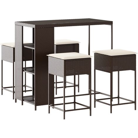 Maison Exclusive - 5-tlg. Gartenbar-Set mit Kissen Braun Poly Rat