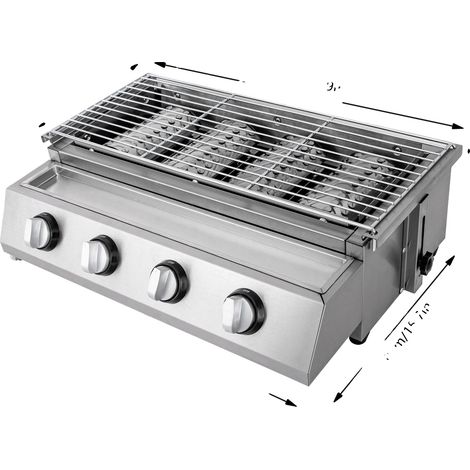 Parrilla de gas sin humo, 4 quemadores, altura ajustable (1/2)