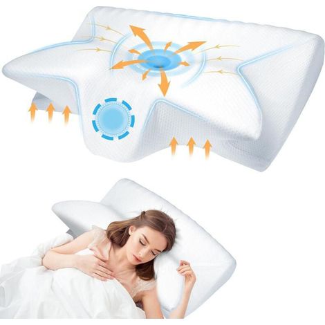 Oreiller cervical en mousse à mémoire de forme - Oreiller ergonomique en mousse à mémoire de forme, oreiller orthopédique pour la nuque, idéal pour les personnes dormant sur le côté, le dos ou le vent (1/4)
