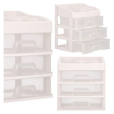 Scatola per gioielli e cosmetici 31x26,5x19,5 cm, organizer con scomparti di colore lattiginoso. (1/5)