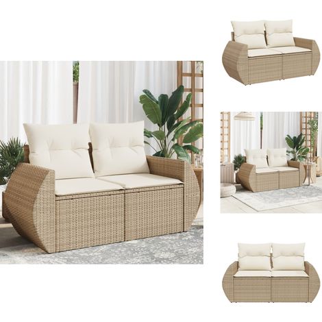 Canapé de jardin avec coussins 2 places beige résine tressée - Canapé De Jardin - Meuble De Jardin - Salon De Jardin - Résine Tressée - Rotin Synthétique (1/5)