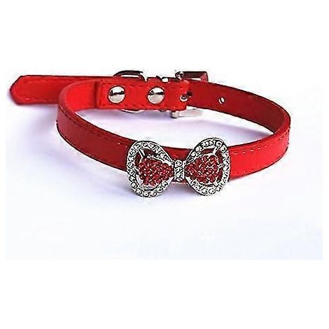 Collier pour chat ou chien avec nœud papillon en cuir orné de strass, fantaisie et mignon, pour petits animaux de compagnie (femelles). (1/5)