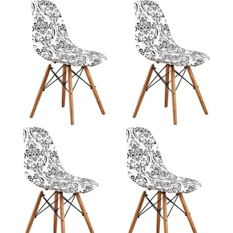 4Pcs Housse de Chaise Scandinaves, Extensible Housse de Chaise de Salle à Manger, Motif rétro noir et blanc (1/5)