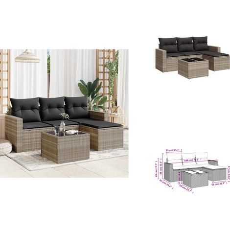 The Living Store 5-tlg. Garten-Sofagarnitur mit Kissen Hellgrau Poly Rattan - Gartenmöbel (1/3)