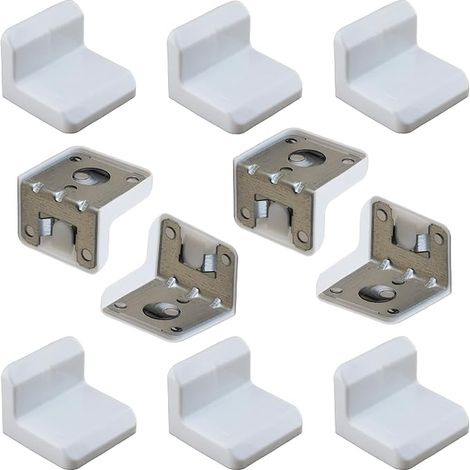 AERZETIX - C65776 - Équerres de fixation haut de cuisine 29x38x39 mm 6 trous cache plastique 32x40x44 - ferrure d'assemblage et suspension - acier - blanc (1/2)