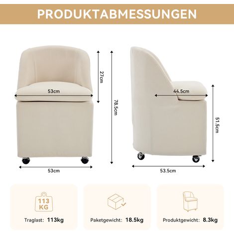 Chaise rembourrée 058 avec roulettes universelles, chaise de salle à manger en tissu chenille, chaise de cuisine moderne sans accoudoirs, chaise de coiffeuse de salon avec housse amovible, lot de 2, b (1/4)