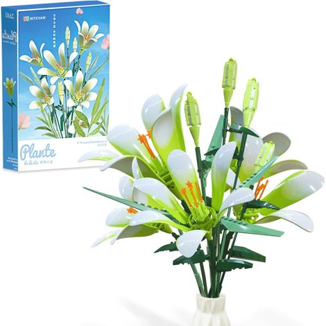 Bouquet de fleurs Lily en blocs de construction Besteshop, 518 pièces, compatible avec le set Lego Flowers, jeu de bricolage créatif pour adultes et enfants, décoration florale artificielle. (1/5)