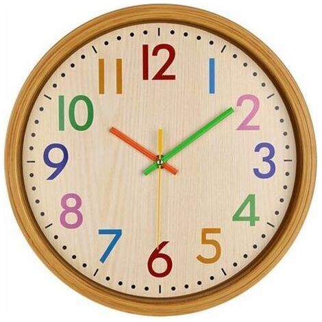 Pendules murales 12 pouces silencieux coloré numéro enfants horloge murale grande horloge murale décorative sans coutil style vintage à piles (1/4)