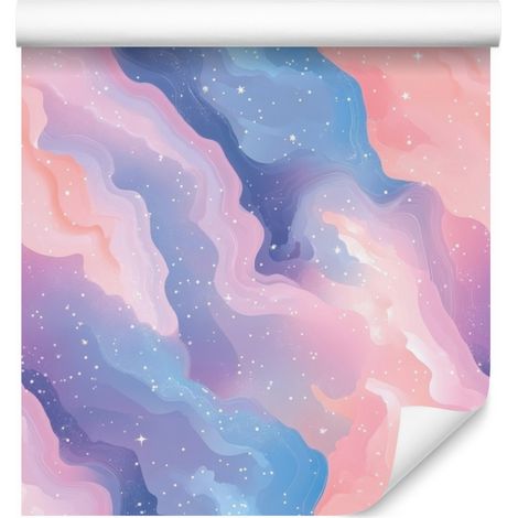 Papier peint aquarelle galaxie bleu, rose poudré et corail 50x1000 cm (1/5)