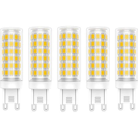 Lot de 5 Ampoules Céramique LED G9 Sans Clignotement 9W, équivalent Halogène 90W, 900LM, Blanc Froid 6000K, Faible Chaleur, AC 110-240V, Non Dimmable (1/5)