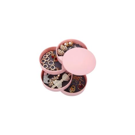 Boîte à bijoux ronde rotative à 4 niveaux, organiseur de bijoux, coloris rose (1/5)