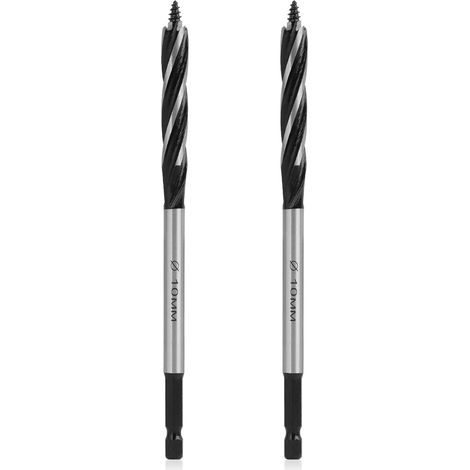 Mèche à Professionnelle x Foret Tarière en Teneur Auto-alimentée avec Tige Hexagonale Pouce 2PCS 10mm 165mm 1/4 Bois Acier (1/5)