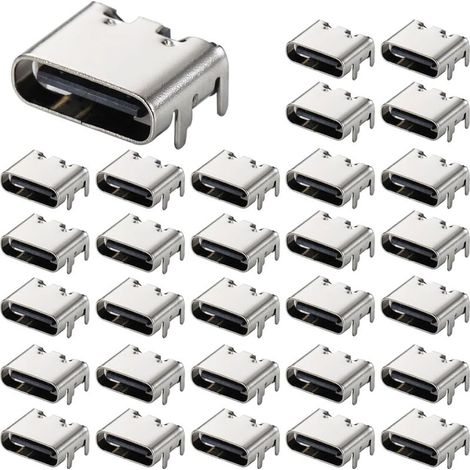 30 Pièces Prise USB-3.1 USB C, connecteur Femelle 6 Broches Type-c pour la Conception de Circuits imprimés, Bricolage, Charge à Courant élevé - SMD, SMT (1/5)