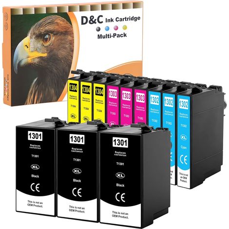 Lot de 12 cartouches d'encre T1306 pour Epson T1301 T1302 T1303 T1304, compatibles avec les cartouches Epson WF 3520 WF-3010 WF-7515, Stylus Office BX535WD BX635FWD BX935FWD Stylus SX525WD SX535WD (1/5)