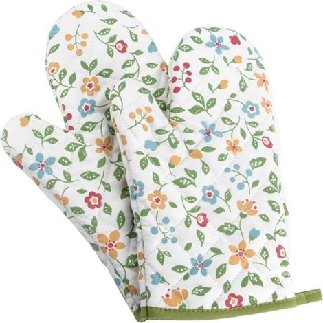 paire de gants de cuisine résistants à la chaleur, maniques épaisses en coton et polyester, motif floral. (1/5)