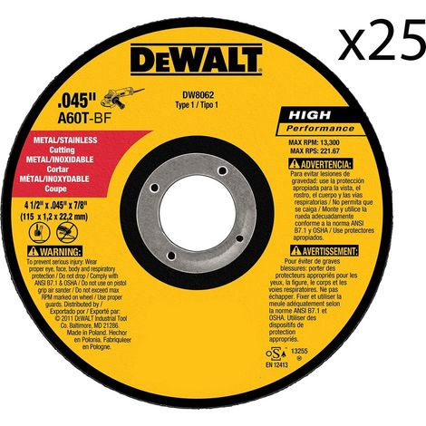 Disco Abrasivo da Taglio per Ferro Smerigliatrice Metallo Kit 25 PZ 115MM DW8062