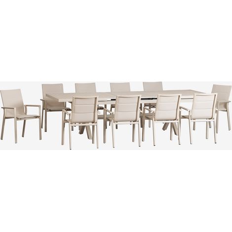 SKLUM Karena rechteckiges ausziehbares Tischset 240-300x100 cm und 10 stapelbare Gartenstühle mit Aluminiumarmlehnen Beige Tapioca (1/5)