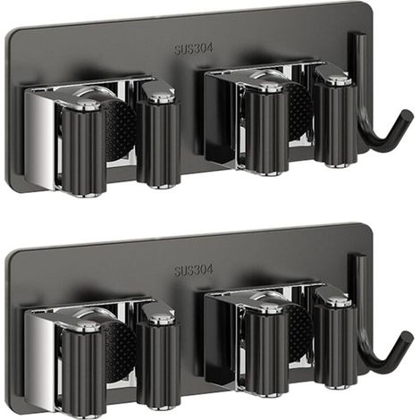 Support mural pour outils de jardin, 3 en 1, en acier inoxydable, autocollant, pour cuisine, maison, salle de bain, garage et jardin, lot de 2 (1/5)