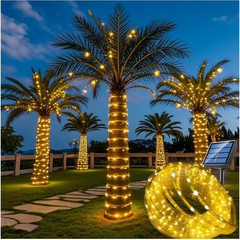 Guirlande lumineuse solaire extérieure 22 m, 200 LED, 8 modes, étanche, pour jardin, terrasse, balcon (blanc chaud) (1/5)