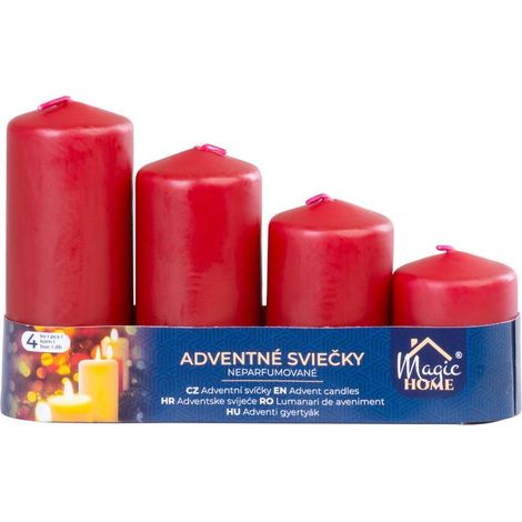Kerze MagicHome, Weihnachten, Advent, bordeaux, 48 mm 60/80/100/120 mm, Packung 4 Stk. (1/3)