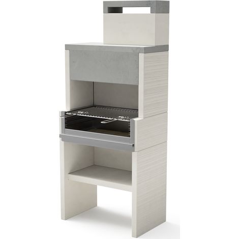 TUOZI - Barbecue fixe inox pour bois et charbon modèle VENIT FLEX PLUS HOTTE (Gris/Blanc - 78 x 47 x 185 cm) REF: T00536 - Cuisson homogène en plein air (1/2)