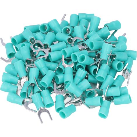 Lot de 100 cosses à fourche isolées, connecteurs de câble en U, sertissage SV2-5, vert, pour câbles 16-14 AWG (1/5)