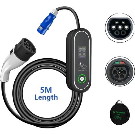 Cargador para vehículos eléctricos, potencia de 7,2 kW, longitud del cable de 5 m, 32 A, 7,2 kW, TIPO 2 (1/5)