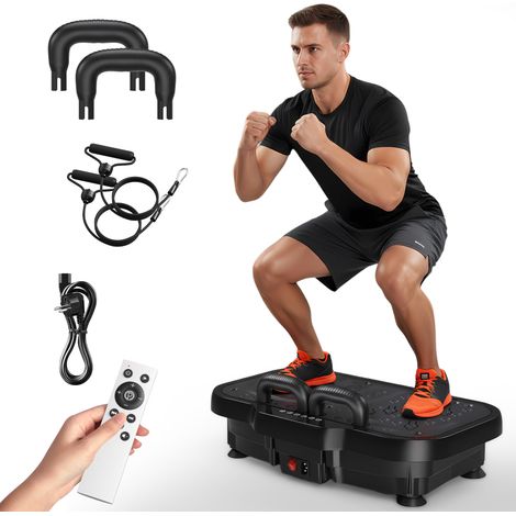 Plateforme vibrante à double moteur améliorée : Favorise la perte de poids, l'entraînement complet et le renforcement musculaire. Vitesses réglables de 1 à 180, capacité de charge maximale de 150 kg.