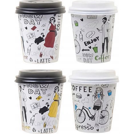 Gobelets + couvercles 250 ml, 100 gobelets en papier jetables pour boissons à emporter (1/5)