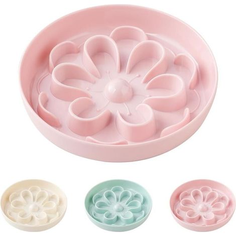 Gamelle Anti Glouton Chat Mélamine,Gamelle Chat Florale pour Alimentation Lente,Petit Bol Chat Interactive avec Base Antidérapante,Gamelles pour Chats Anti Vomissement,Labyrinthe Chat,Rose (1/4)