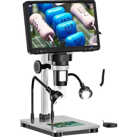 Microscopio digital, aumento de 50X a 1200X, pantalla HD de 7 pulgadas, resolución de video 1080p Full HD, modo de enfoque manual, resolución fotográfica de hasta 12 MP. (1/5)