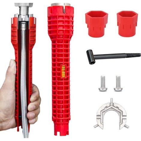 Outils pour robinetterie - Clé 8 en 1 - Outils d'installation pour salle de bain, cuisine et évier - Clé à pipe - Clé pour évier - Outils pour robinetterie (1/5)