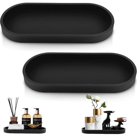 Set di 2 vassoi decorativi in silicone nero per bagno, toletta, piccolo vassoio per soggiorno, camera da letto, lavabo, vasca da bagno e lavello della cucina (ovale) (1/5)