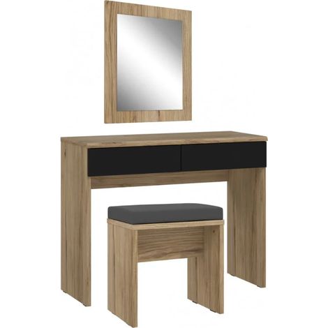 Ensemble coiffeuse décor bois clair avec miroir et banc - ANASTASIA (1/5)
