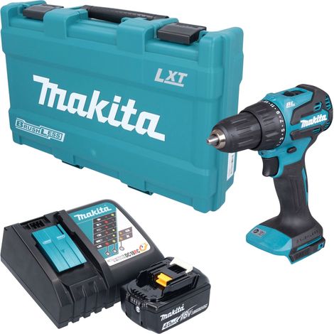 Taladro atornillador de percusión a batería Makita DHP 490 RM1K, 18 V, 65 Nm, sin escobillas + 1 batería de 4,0 Ah + cargador + maletín (1/5)