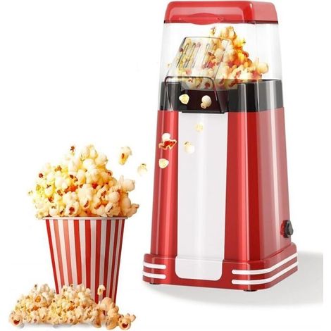 Machine à pop-corn rétro, 1200 W Machine à pop-corn à air chaud avec gobelet doseur, à bouton unique, sans huile, Parfaite pour les cinémas maison, les soirées cinéma, les fêtes