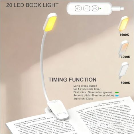 Lampe de lecture rechargeable ACKERMAN, lampe de chevet avec 3 températures de couleur et gradation continue, lumière pivotante à clip pour lit (1/5)